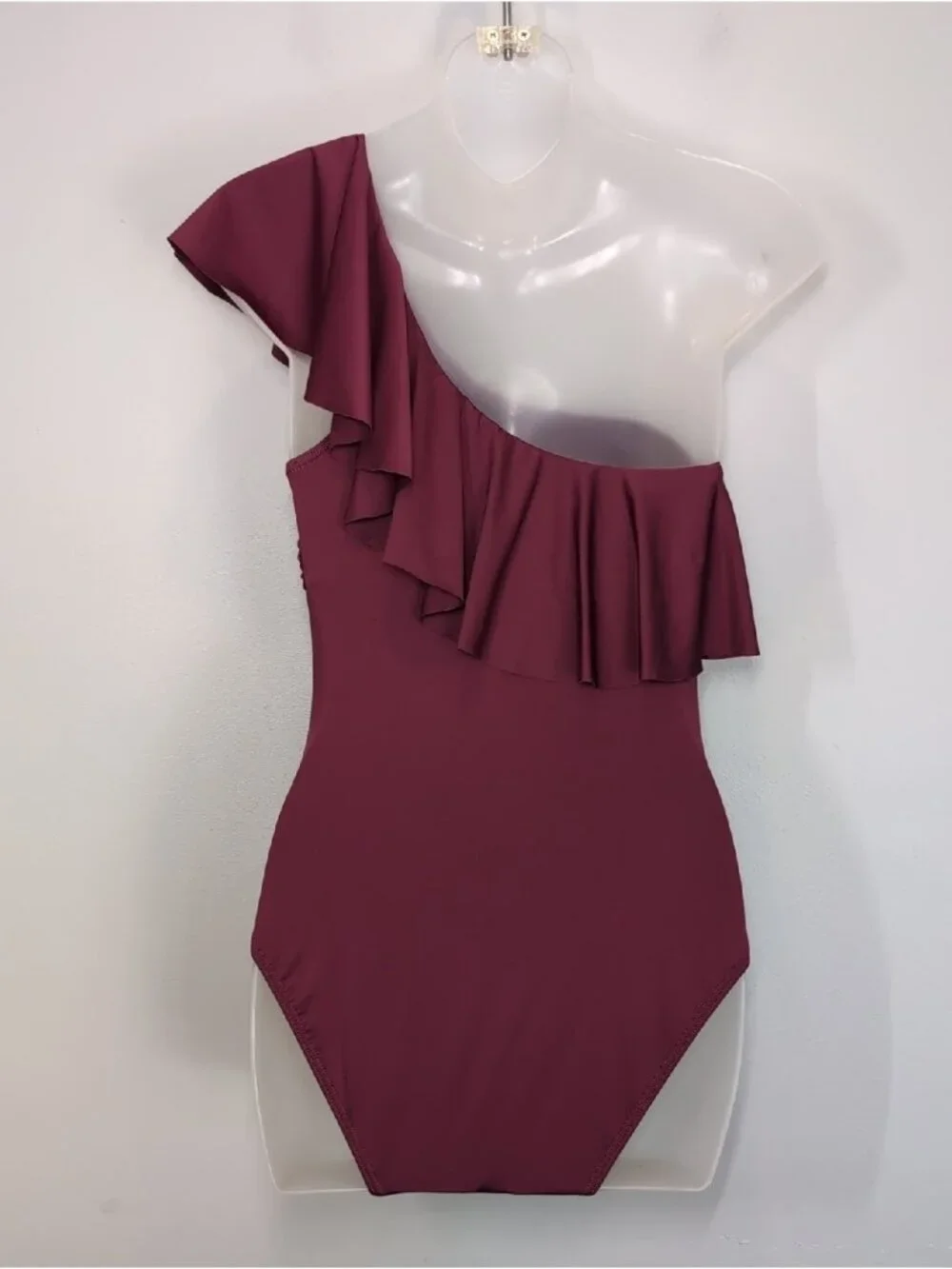 Tropik One Shoulder Ruffle One Piece Swimsuit Womens Size Small Burgundy Purple